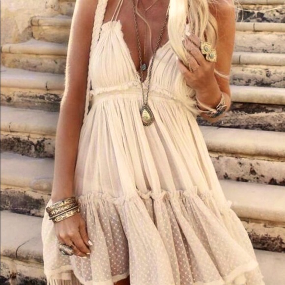 BOHO GYPSY HALTER BABYDOLL DRESS WITH OPEN BACK - Picture 7 of 9